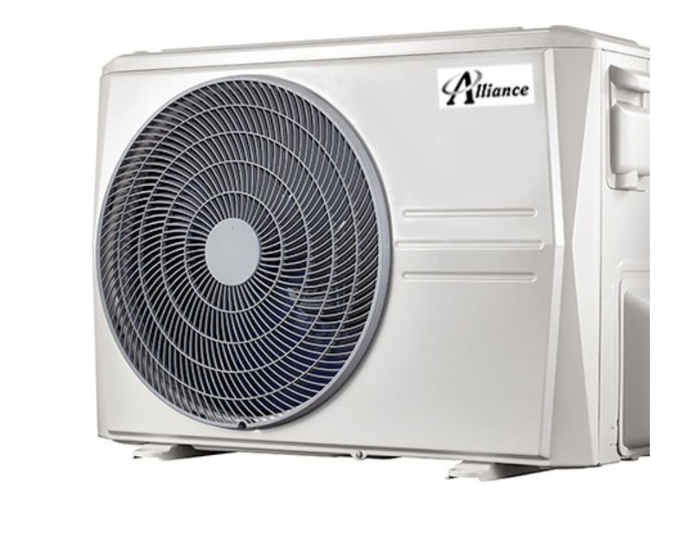 Alliance Outdoor Condenser Unit White Alliance outdoor air conditioner compressor and fan condenser unit for residential and commercial heating or cooling installations.