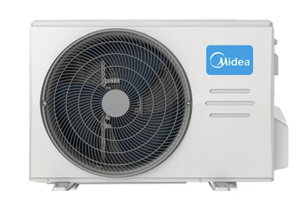 Midea energy-efficient inverter outdoor air conditioning unit compressor showing the brand logo Midea Outdoor Aircon Unit